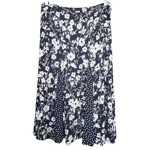 Talbots Petites Crepe Blue White Floral Godet Panel Side-Zip Midi Skirt Size 10P - Picture 1 of 5